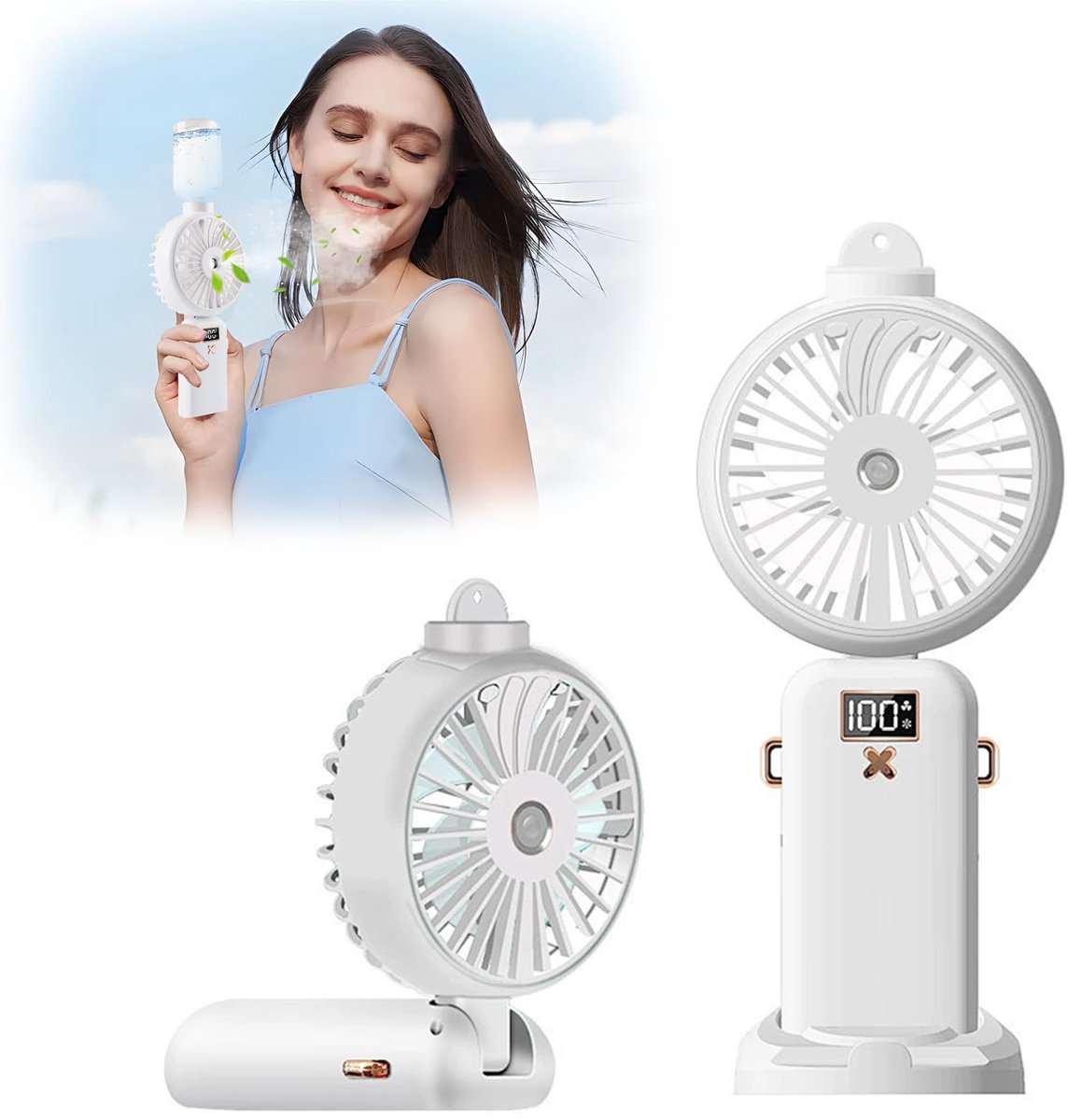 Handventilator waterkoeling 5000 mAh - opvouwbaar - USB, 5 snelheden - ideaal voor reizen - ShopVlot