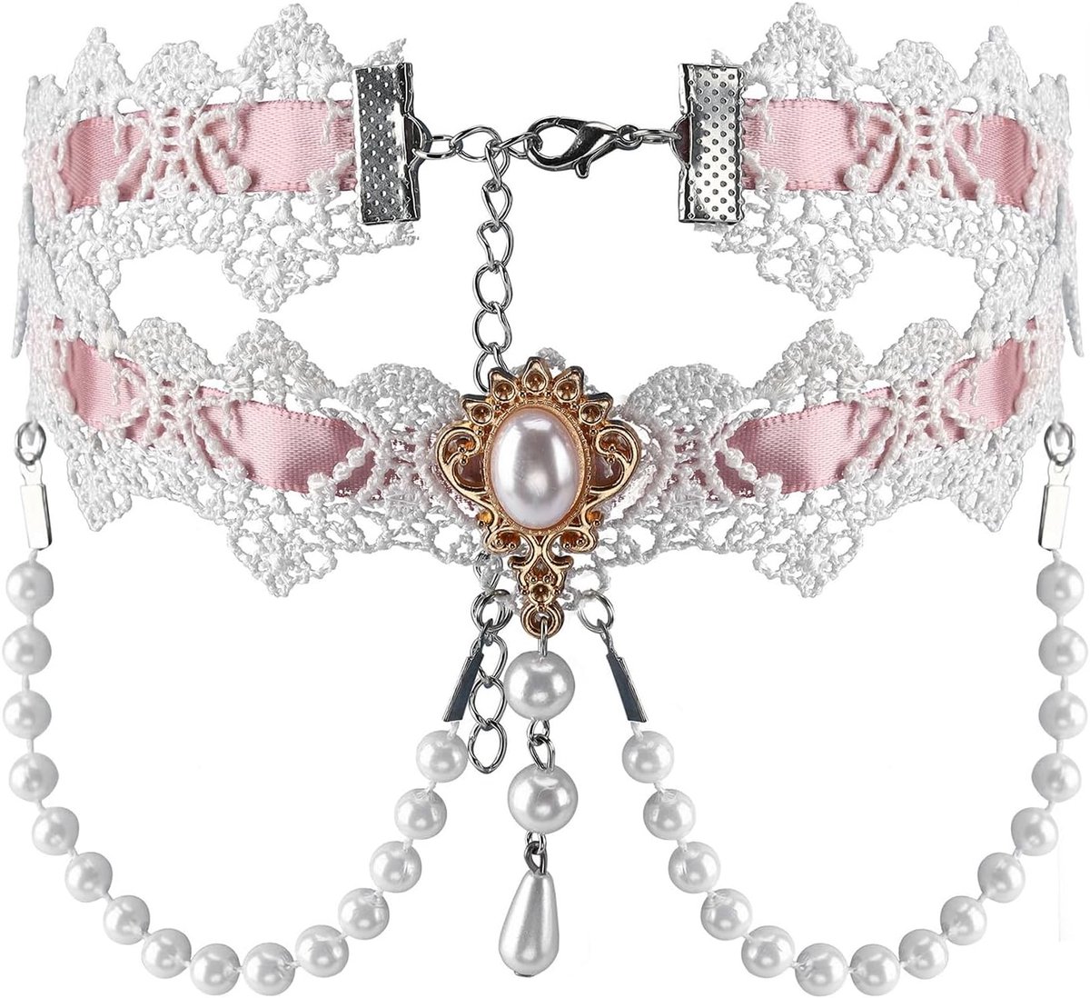 Lace tattoo choker voor vrouwen - elegant zwart - met parelpendant - voor een verfijnde look - ShopVlot