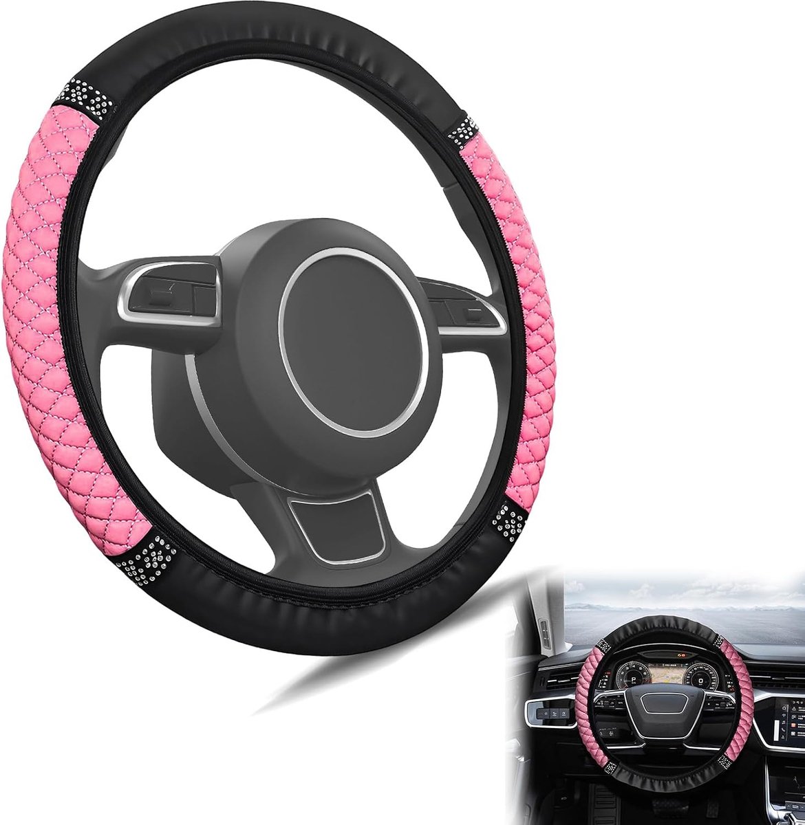 Stuurwielhoes 37-38 cm - Glitter roze - Leer - Non-slip voor vrouwen - ShopVlot
