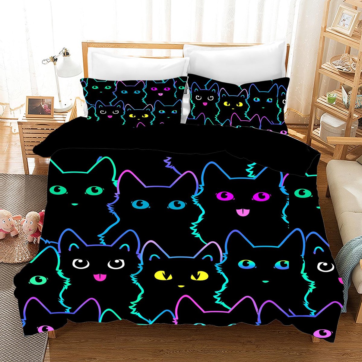 Beddengoedset Kat 220 x 240 cm - Zachte microvezel - Gewatteerd - Ideaal voor dierenliefhebbers - ShopVlot