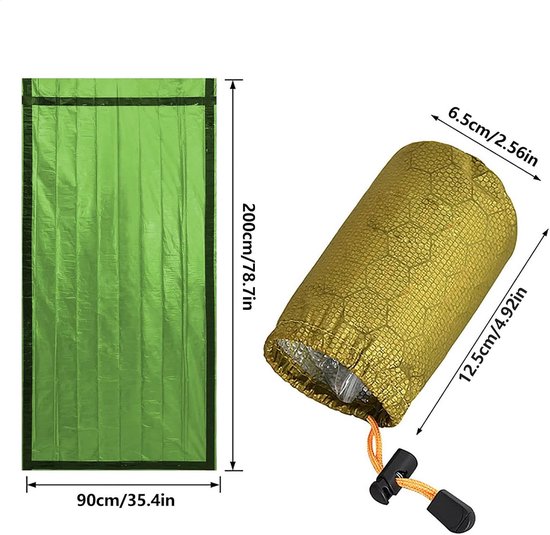 Bivaktas - Survival Slaapzak - Outdoor Avontuur - Waterdicht Winddicht - 200 x 90 cm - Groen Oranje — afbeelding 4