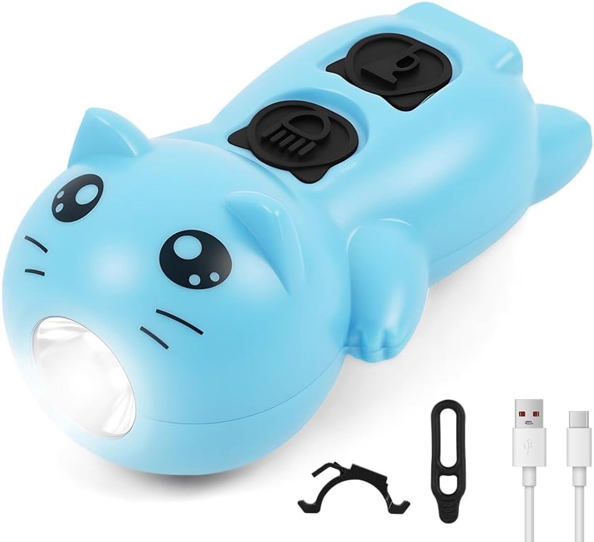 SnelShoppen - Kids Fietslicht, Kinderscooter Licht, Schattig Fiets Voorlicht, USB Oplaadbare Siliconen LED Fietslampen Set met Toeter, 3 Verlichtingsm
