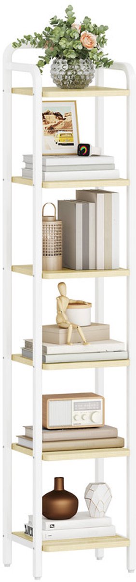 Hzuaneri plank, boekenkast,vrijstaande plank,met 6 niveaus,166 cm,wit