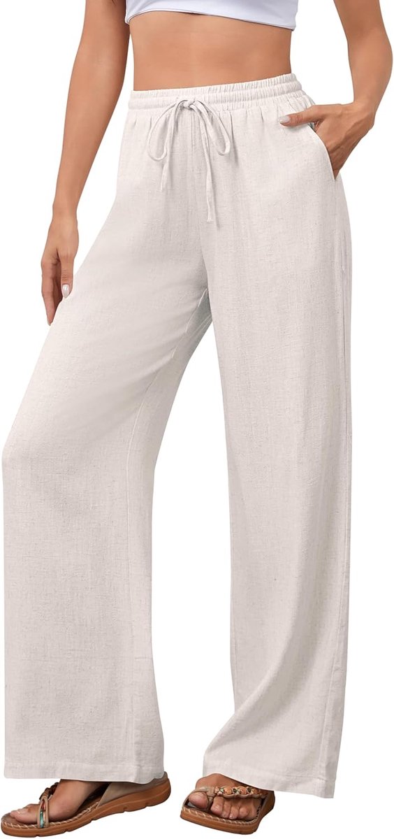 Vrijetijdsbroek dames - katoen - elastische tailleband - comfortabele strandbroek - ShopVlot
