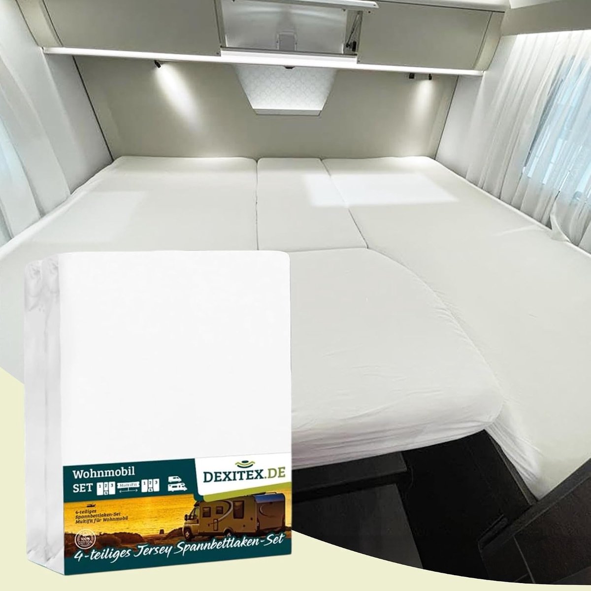 Fitted sheet set 4-delig grijs - 100% katoen - Oeko-Tex® gecertificeerd - perfect voor caravans - ShopVlot