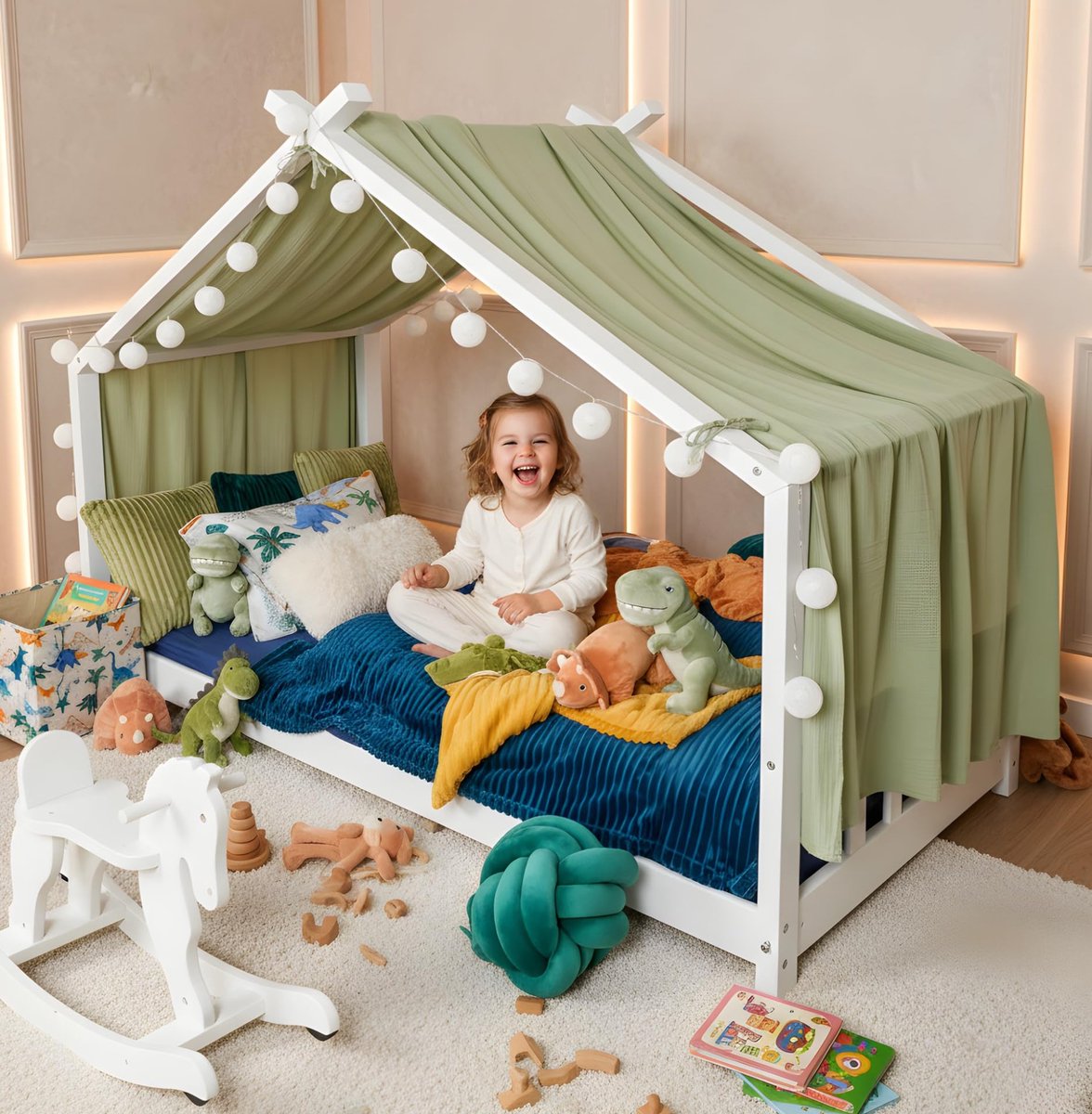 Bedhemel 360 cm - 100% biologisch mousseline-katoen - voor kinderbedden 90 x 200 en 120 x 200 - sfeervolle toevoeging - ShopVlot