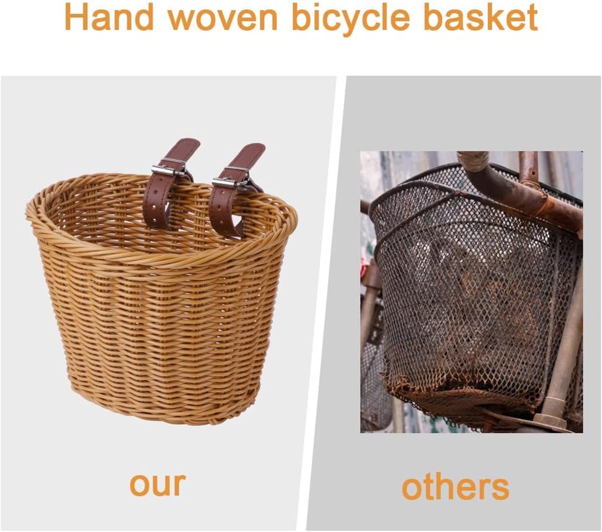 Fietsmand voor kinderen - handgeweven rieten mand - bruin - eenvoudig te installeren - ShopVlot