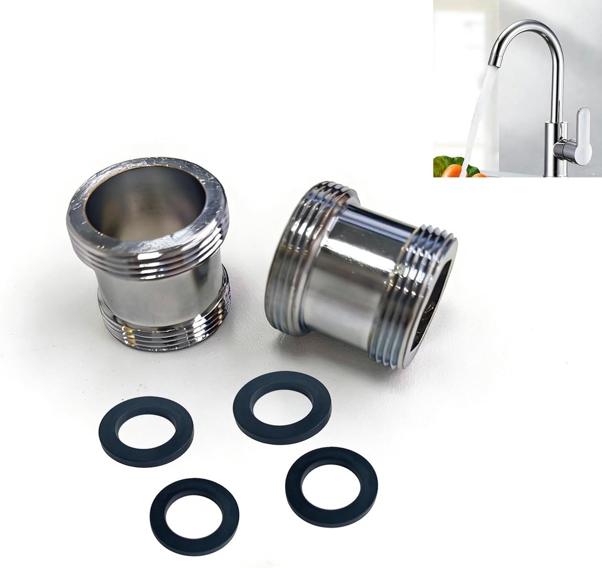 Faucet adapter M16 naar M22 - met afdichtingen - dubbelzijdig schroefdraad - ideaal voor keuken en badkamer - ShopVlot