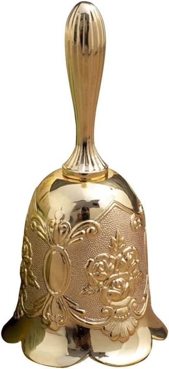 Servicebel Roosvorm - Tafelbel Oproepbel - Attentie Trekken - Gegraveerde Rozenpatronen - 113 cm - Goud