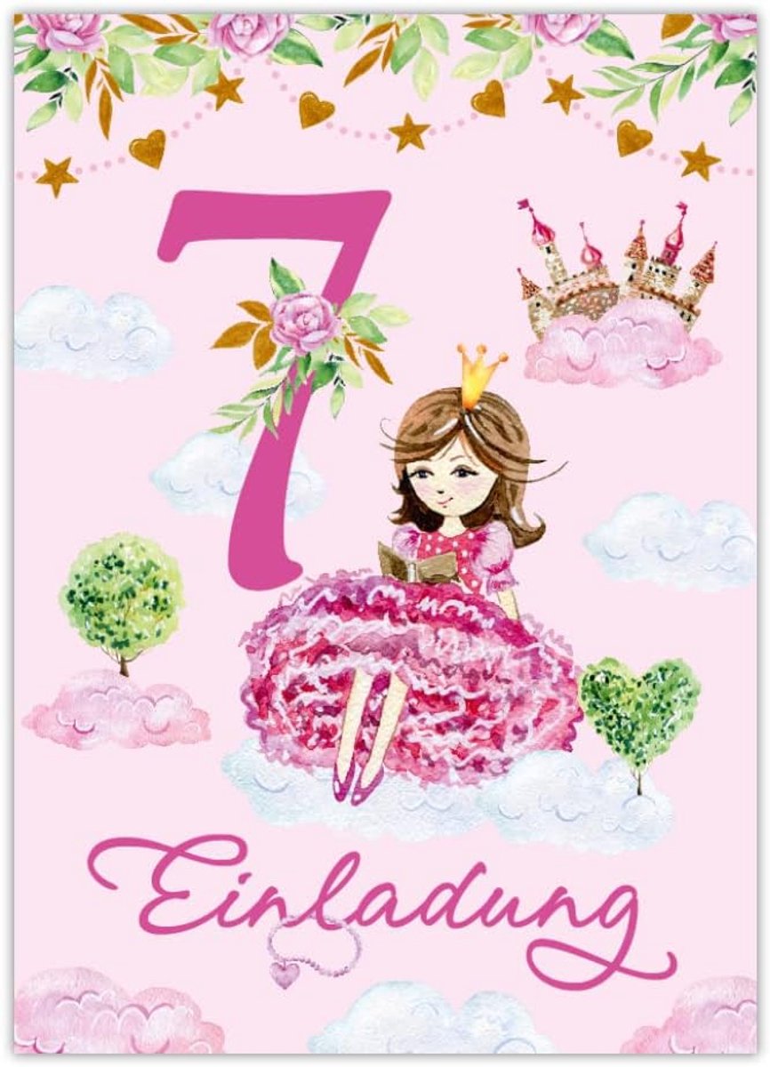 Uitnodigingskaarten 12 stuks - 7e verjaardag meisje - prinses eenhoorn - voor vrolijke feestjes - ShopVlot