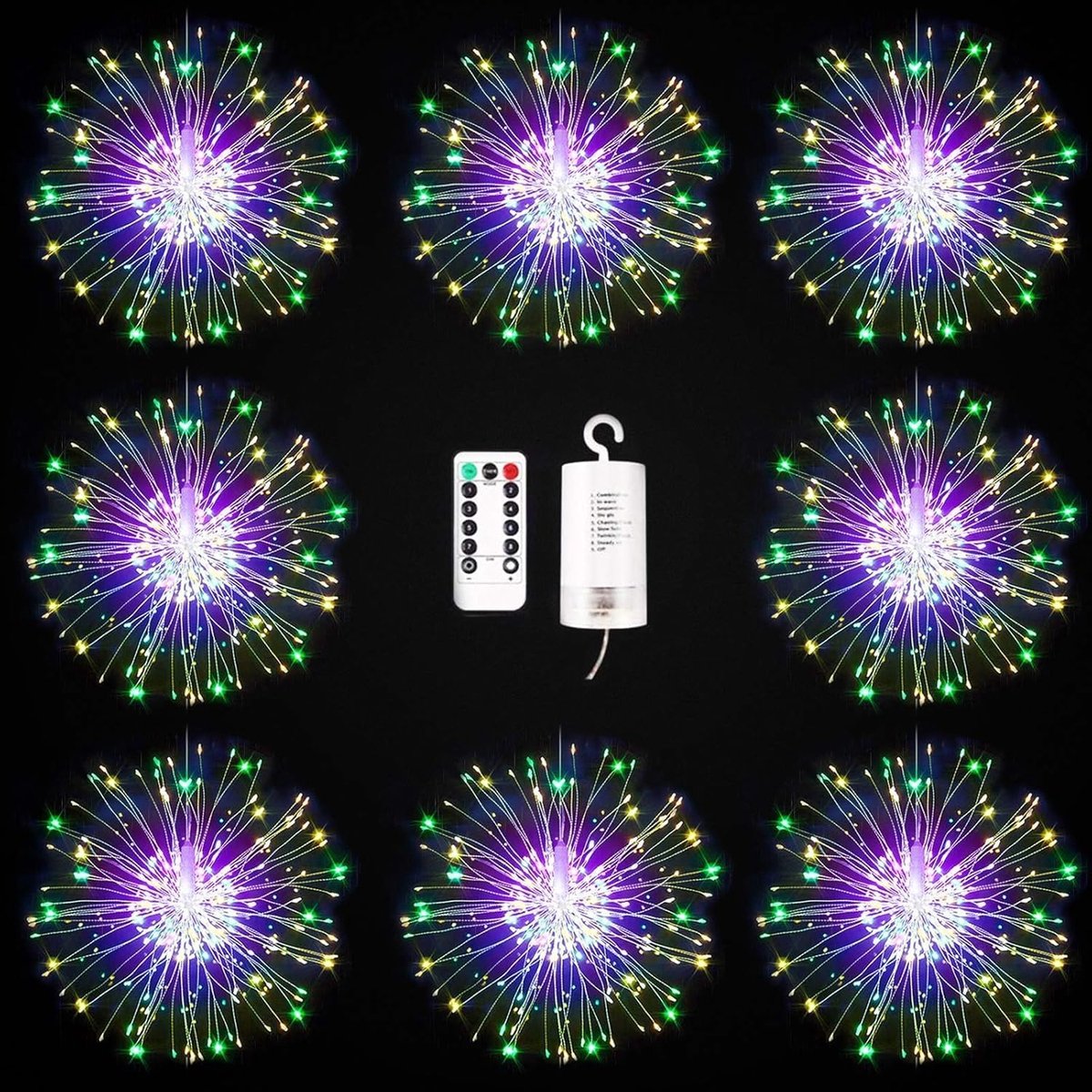 Fireworks Fairy Lights Copper Wire Fireworks Christmas Lights 8 Modes Waterproof with Remote Control Pack of 8 - ShopVlot