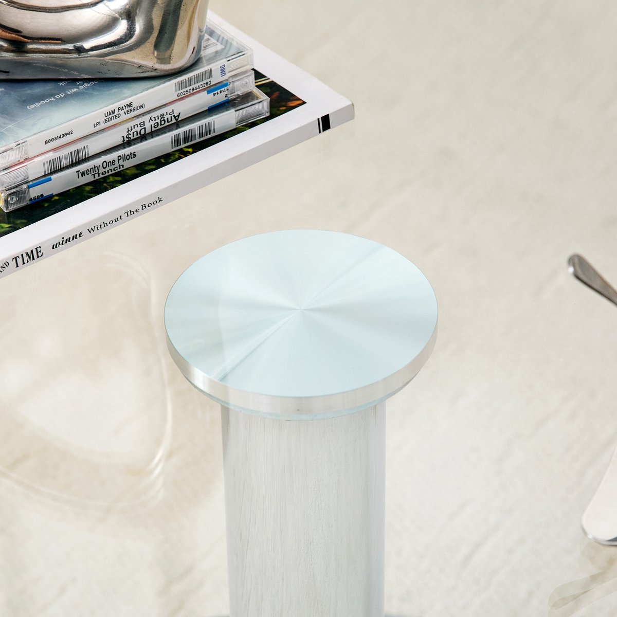 OKWISH Salontafel - Ronde Glazen Tafel met Gehard Glas en Metalen Onderstel - Modern Voor Woonkamer - Silver - 70 cm