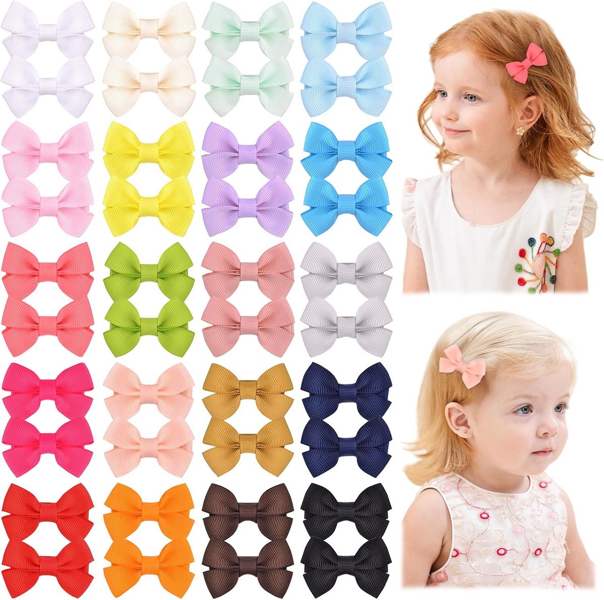 40 Pcs 2 Inch Hair Bow Clips, Fully Lined Hair Crocodile Clips, Grosgrain Band Hair Clips Accessories for Babies, Fine - ShopVlot