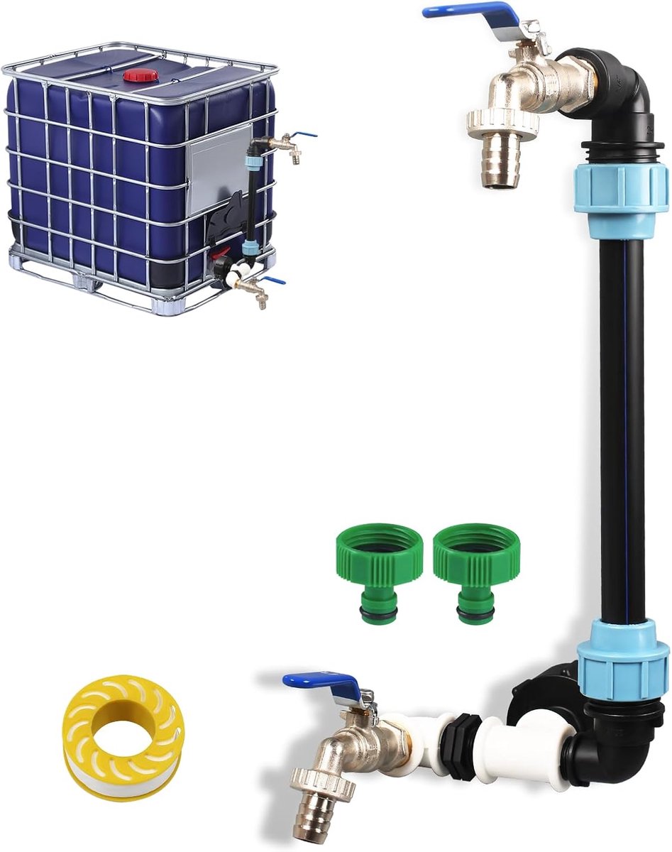 IBC zwanenhals 3/4 inch uitloopkraan, IBC-adapter, tankventiel, afvoerkraan, slangaansluiting, accessoires, tuinslang - ShopVlot