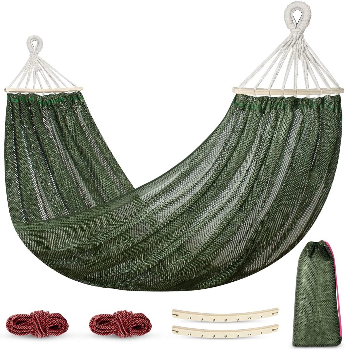 Outdoor Hammock 290 x 150 cm Breathable Cool Camping Hammock Mesh Hammock Made of Cool Nylon Wood for Indoor Balcony - ShopVlot