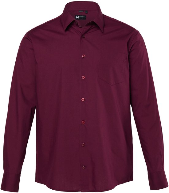 Bordeauxrood zakelijk overhemd met lange mouwen, kentkraag, comfort fit en een borstzakje.