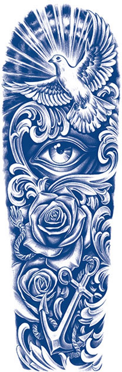 Tijdelijke sleeve tattoo alziend oog bloemen spiritueel 2 weken