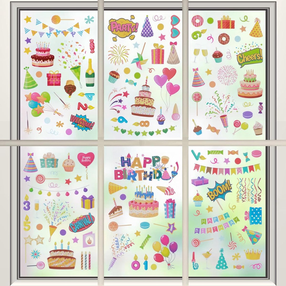 Elegaperma 6 vellen raamstickers verjaardag, verjaardagsraamstickers - ShopVlot