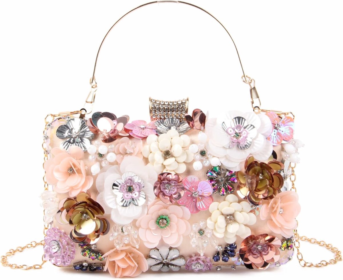 Handtas vrouwen bloemen - kleurrijke rhinestone clutch - schoudertas met ketting - perfect voor bruiloften - SnelShoppen