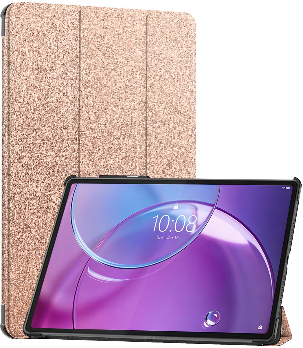 Hoes - Geschikt voor Lenovo Idea Tab Pro Gen 2 - Dun & Stevig - Trifold Bookcase - Hard Cover - Hardcover Book Case - Tablet Hoesje - Rosé goud