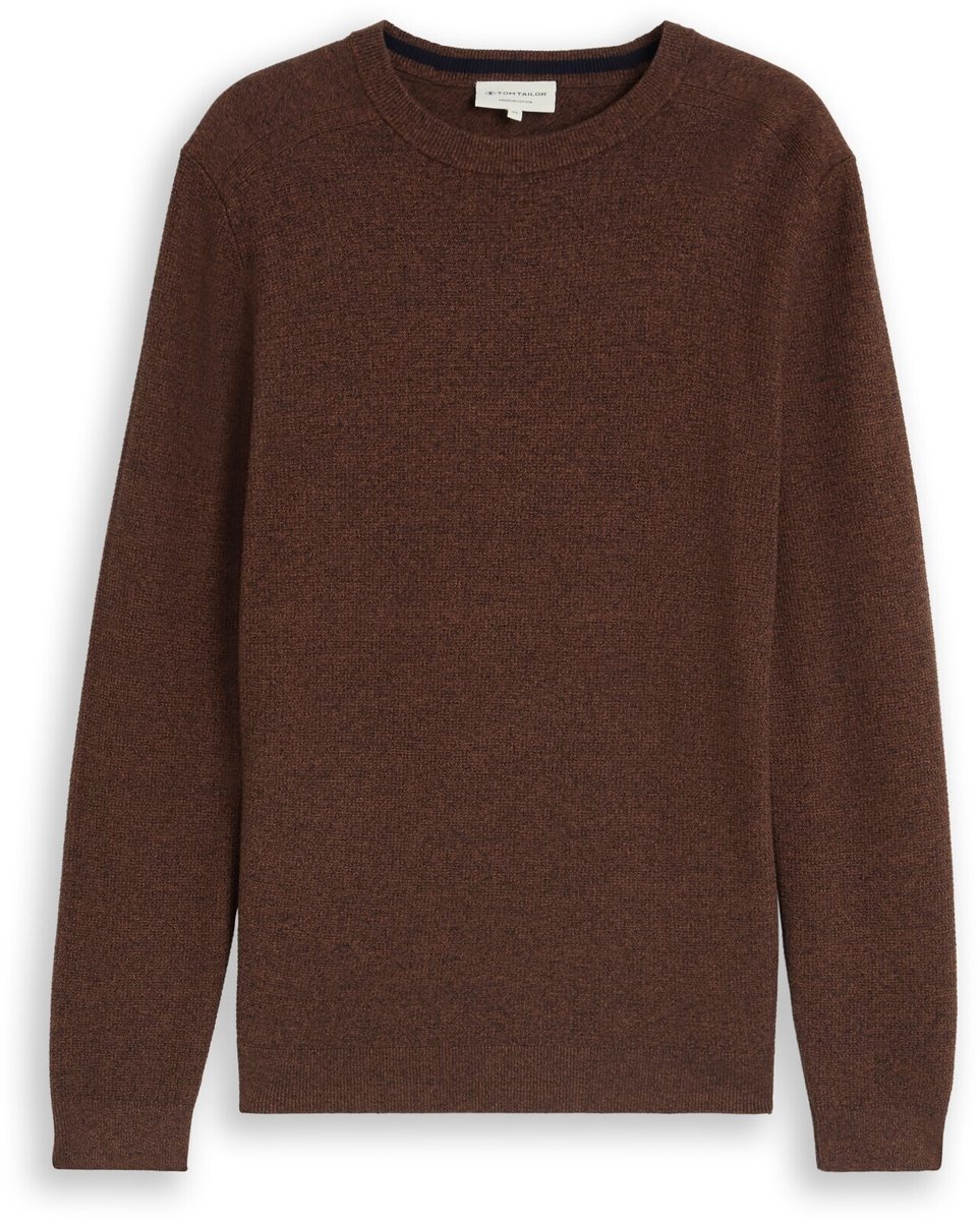 Tom Tailor - Gebreide trui van katoen - Maat XL - mouline camel navy