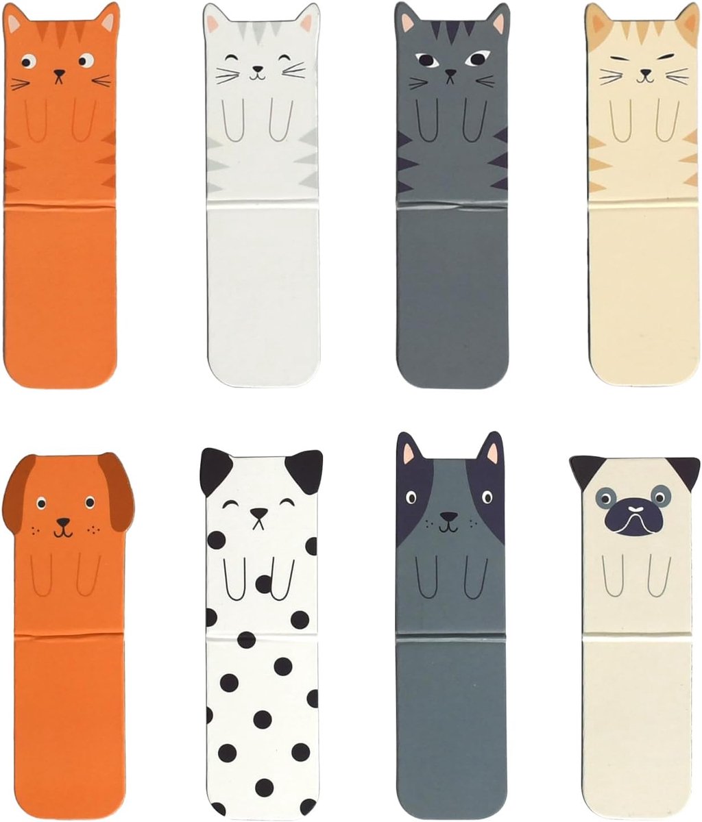 Magnetische boekenleggers 8 stuks - cartoon designs - zacht en veilig voor boeken - ideaal voor boekenliefhebbers - SnelShoppen