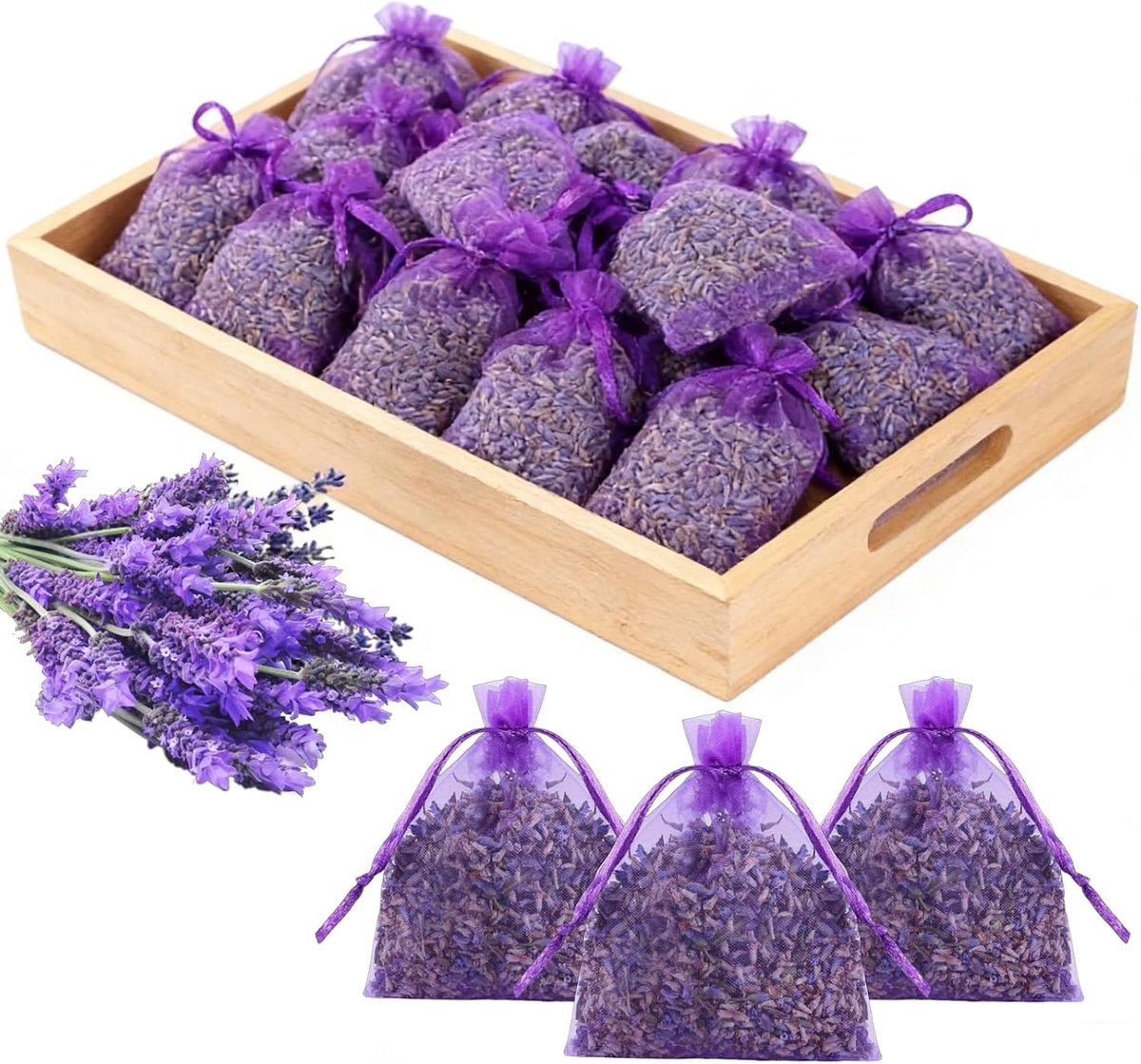 Lavendel geurzakjes 20 stuks - 100% gedroogde lavendel - Natuurlijke geur - Bescherming tegen motten - SnelShoppen