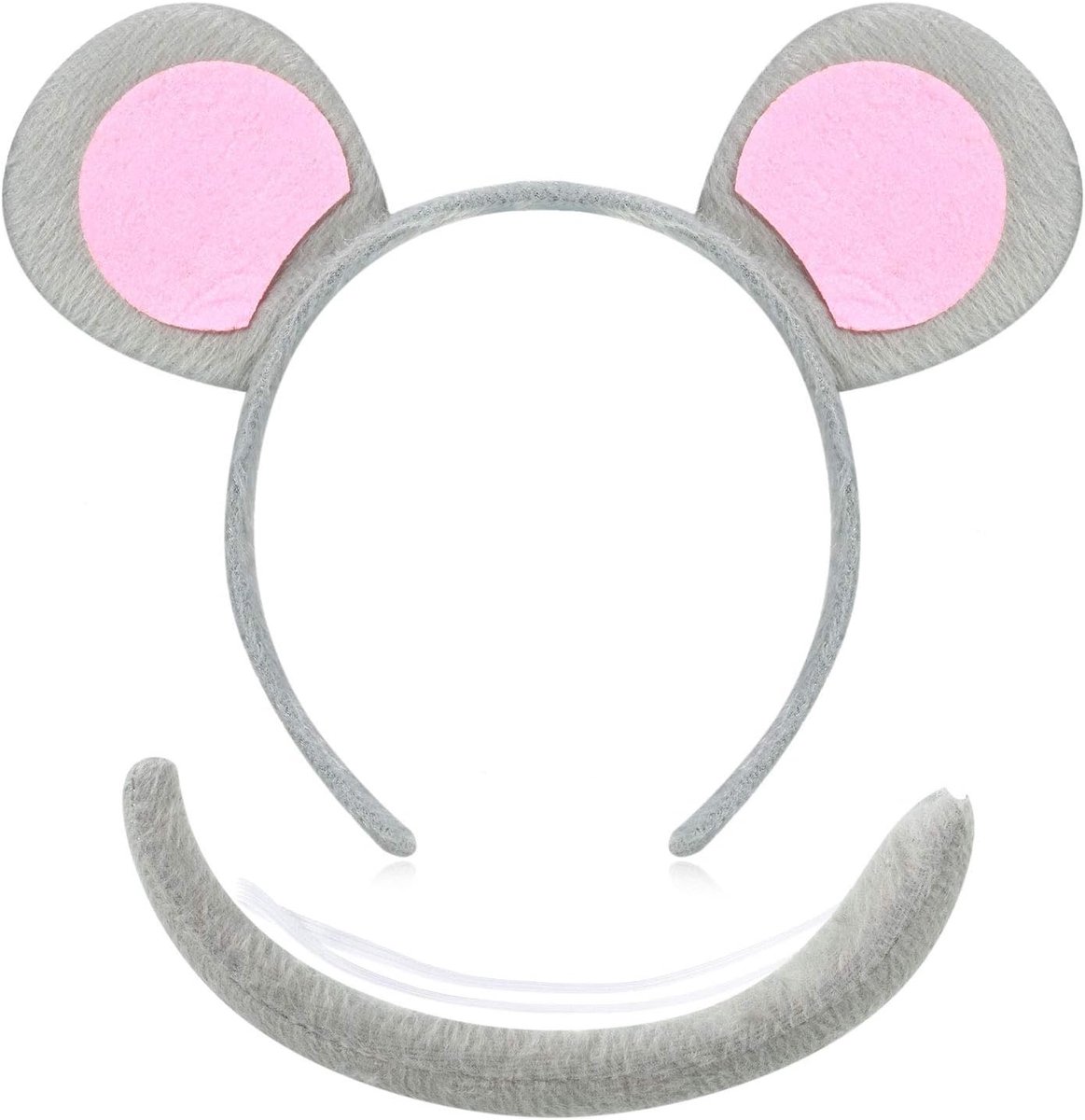 Muis Kostuum Set - Oren en Staart - Feestdecoratie - Zachte Stof - 29.49 x 19.99 x 1.6 cm - Grijs