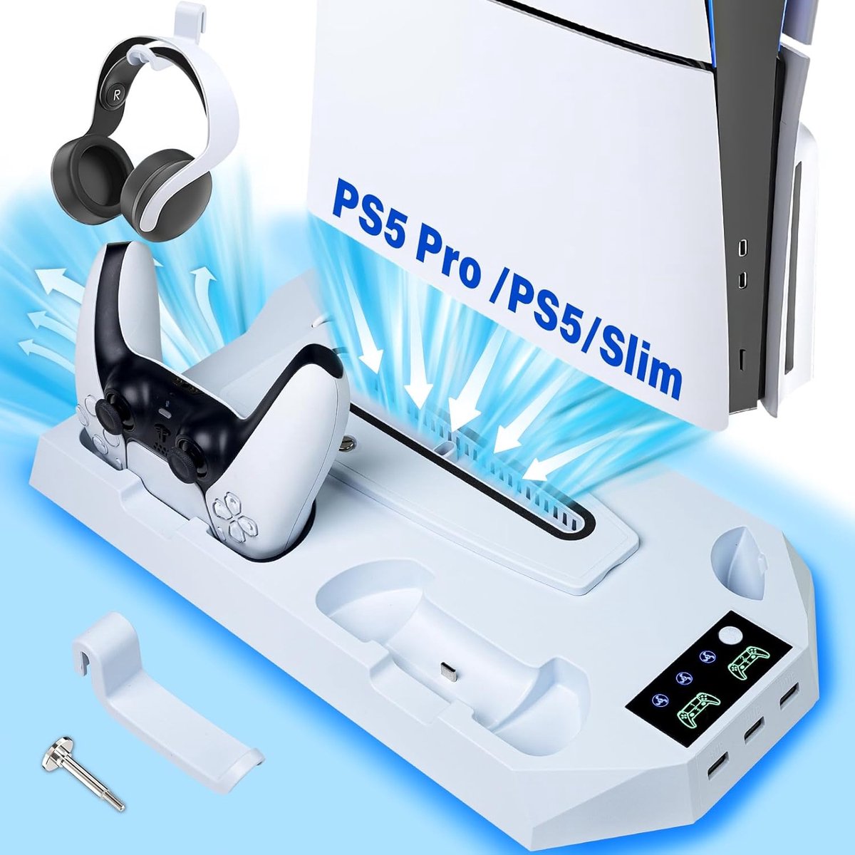 PS5 stand met 3 snelheden ventilator - extra USB poorten - oplader voor PS5 controller - SnelShoppen