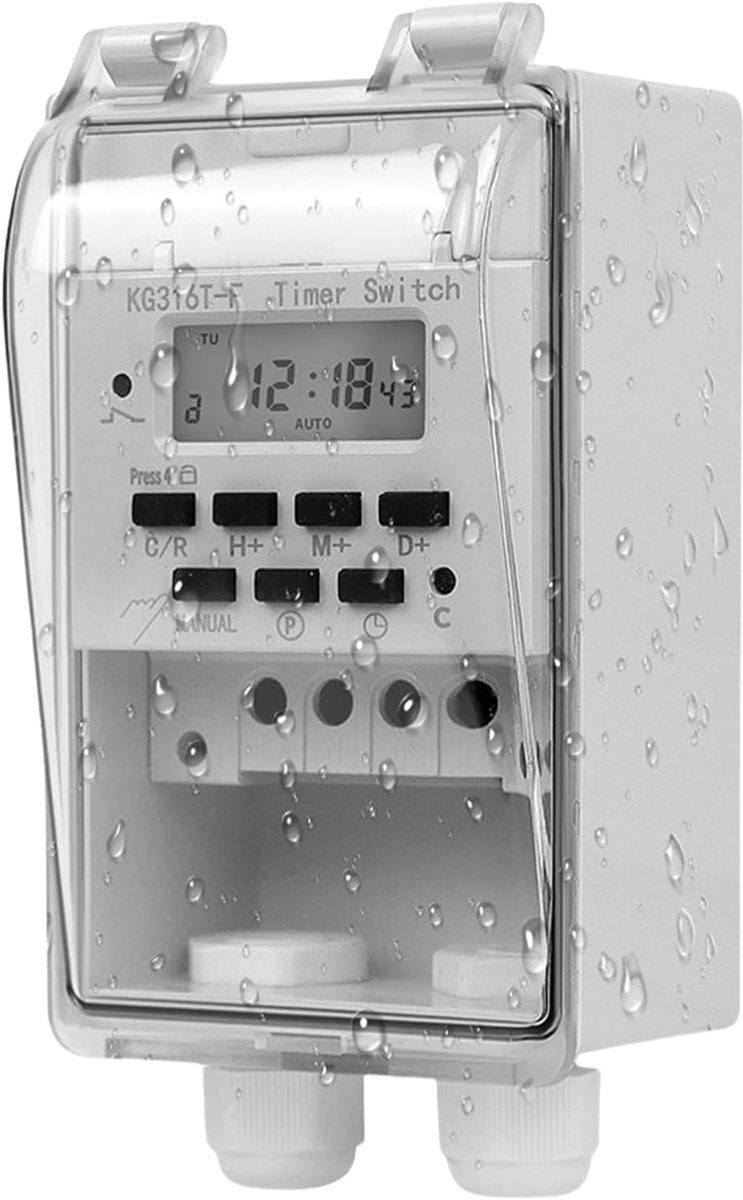 Digitale tijdschakelaar 220V 10A - LCD timer met waterdichte cover - 16 programmeerbare tijdgroepen - SnelShoppen
