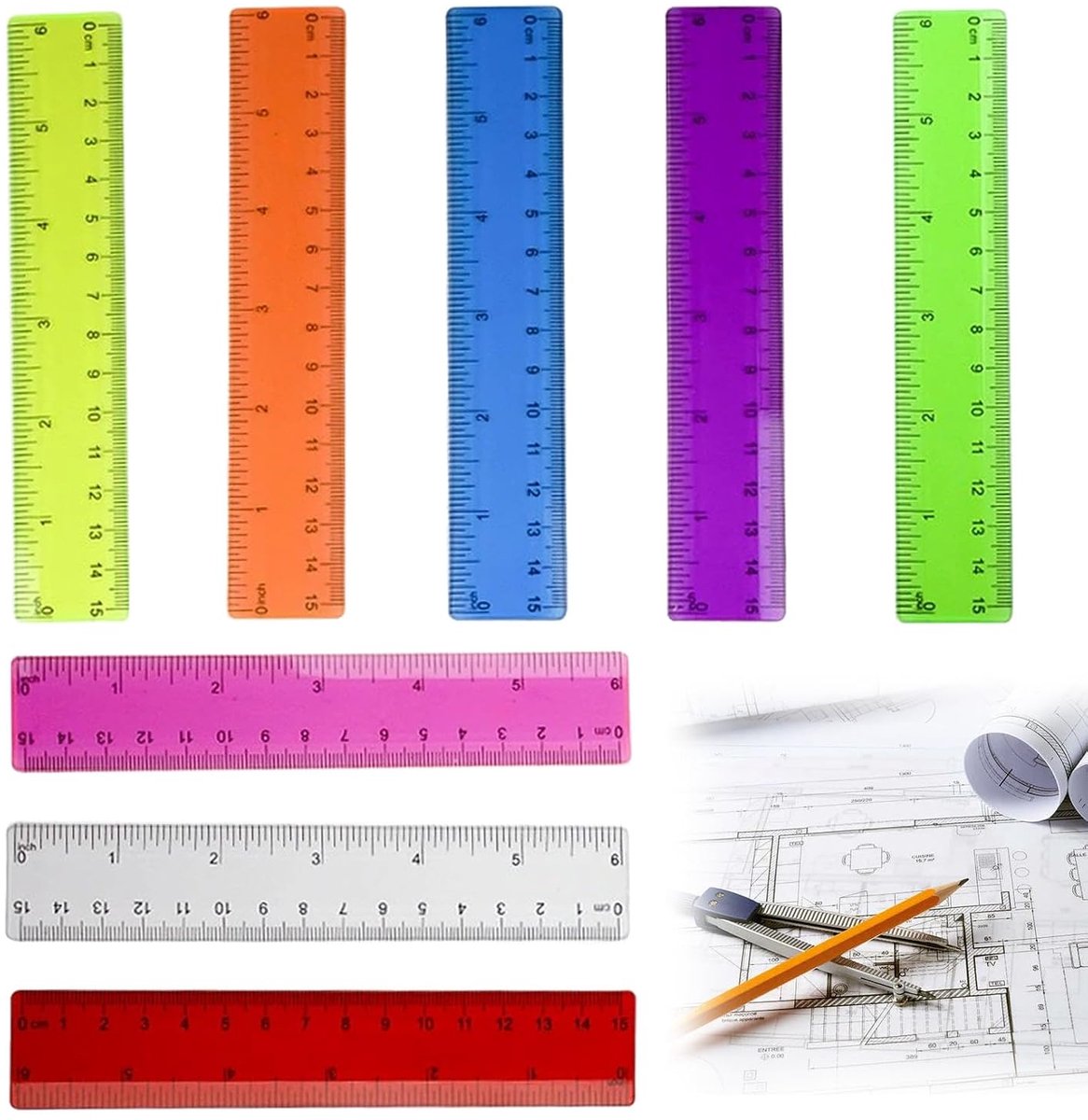 Liniaal 15cm - kleurrijke transparante set - 8 verschillende kleuren - perfect voor school en kantoor - ShopVlot