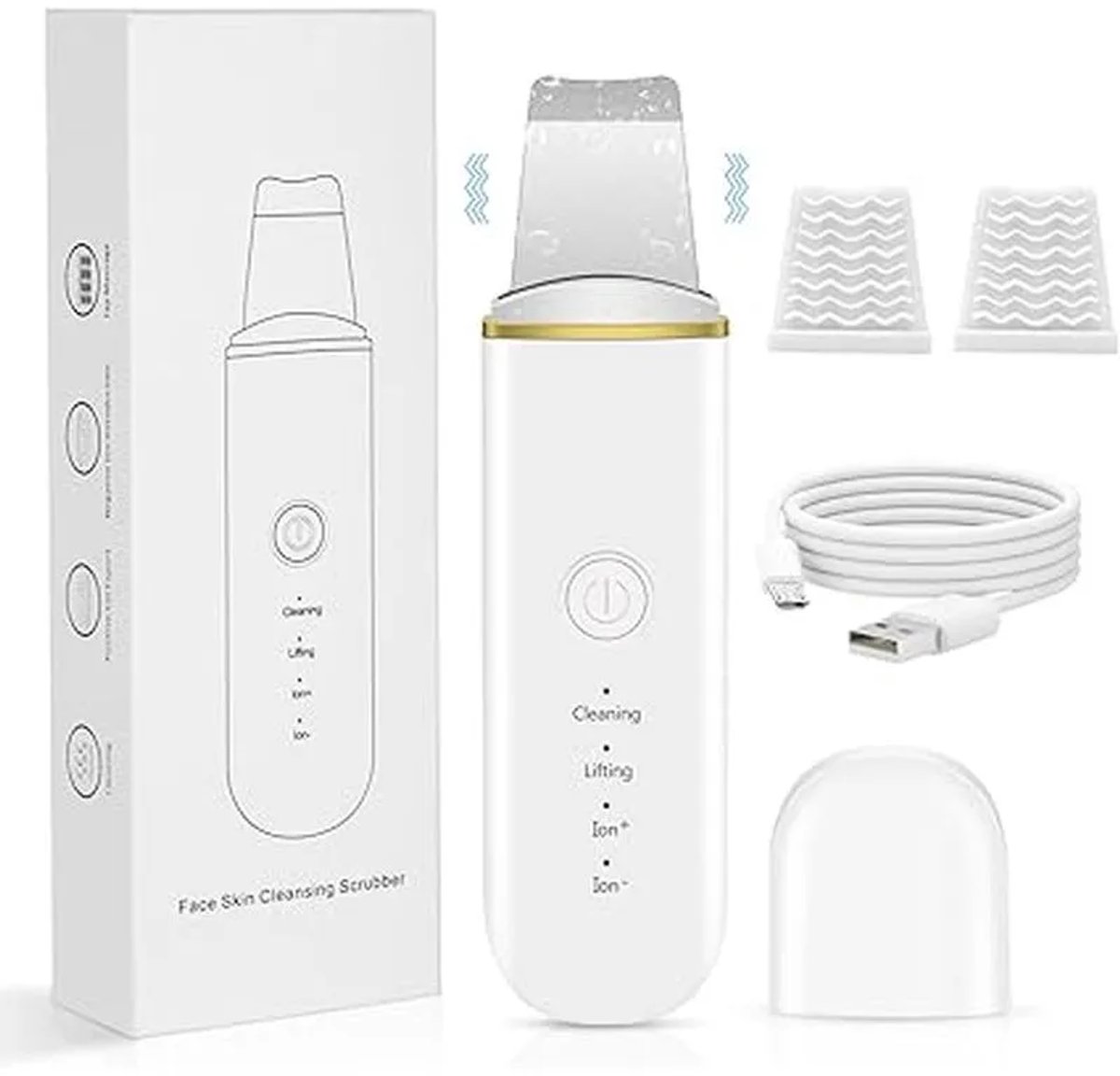 Huidverjongingsapparaat –Skin Scrubber - Blackhead remover – Ultrasoon Reiniger - Face Scrubber - Diepe Porie Reiniging–Thuisgebruik–Compact Formaat–Hydratatie & Versteviging - Mee eters verwijderen - Puisten verwijderaar - Wit