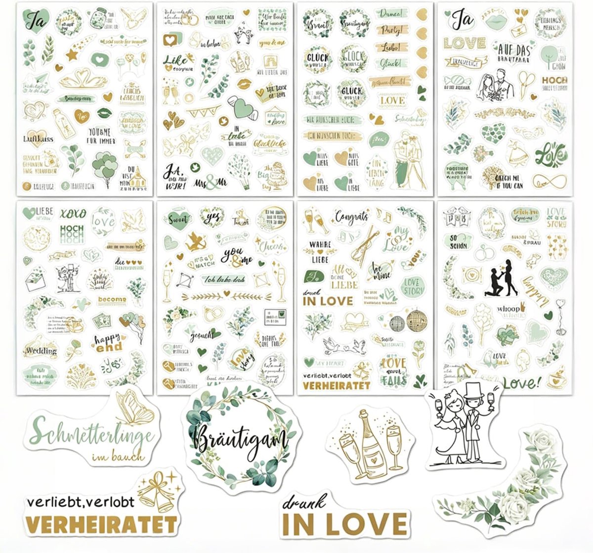 Bruiloftsstickers 230 stuks - Eucalyptus en vintage - Decoratie voor gastenboek - Perfect voor scrapbooking - ShopVlot