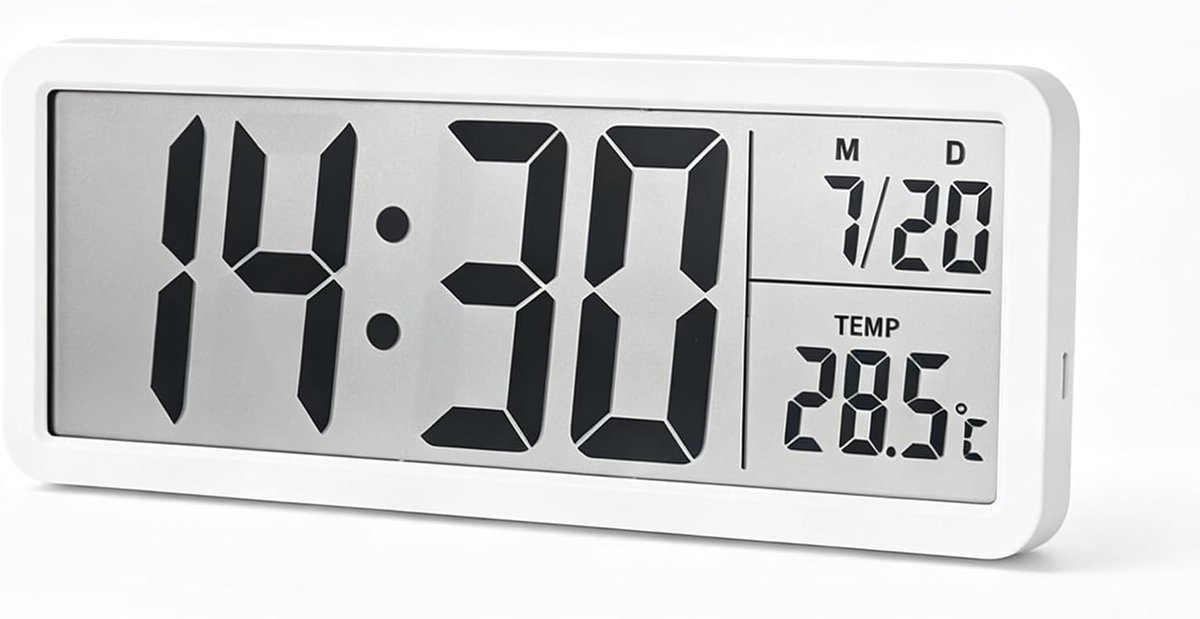 Digitale wandklok met temperatuurweergave - lcd-display - 12/24 uur - ideaal voor woonkamer of kantoor - ShopVlot