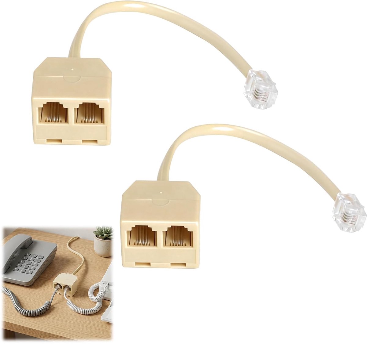 RJ11 telefoon splitter 1 naar 2 - beige - 6P4C - eenvoudig aansluiten voor telefoon en fax - ShopVlot