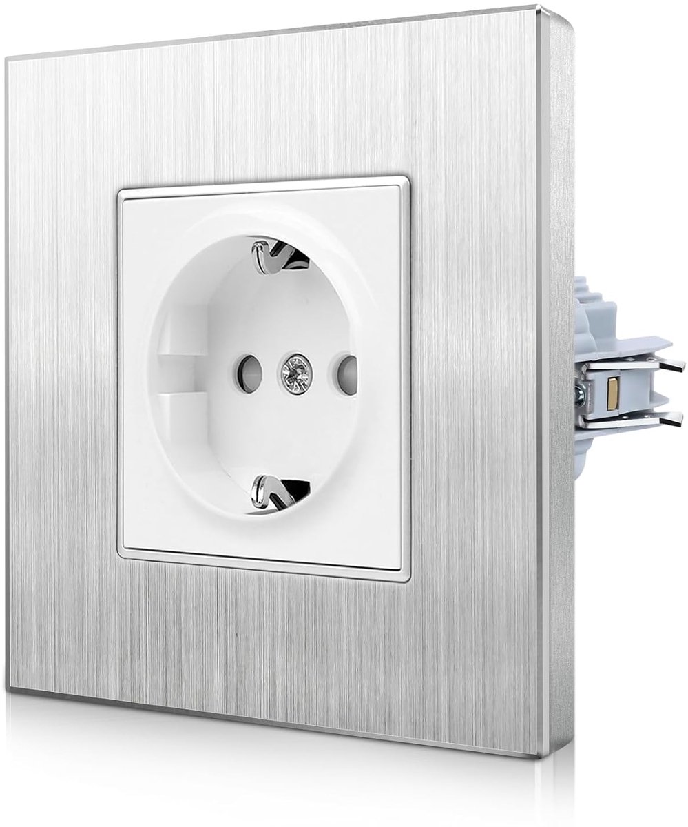 Schuko wandcontactdoos aluminium 86x86 mm - eenvoudig ontwerp - ingebouwde wandcontactdoos - ShopVlot