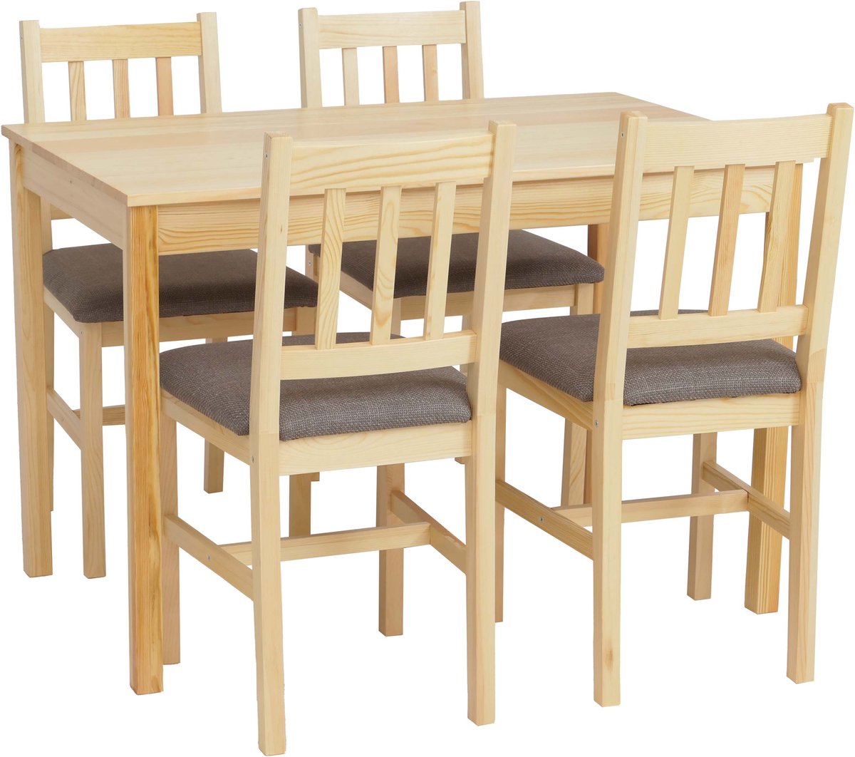 MCW Eetkamer-set MCW-F77, zitgroep Eetkamergroep, massief hout dennenhout Stof Landhuis 110 cm ~ naturel Bekleding grijs