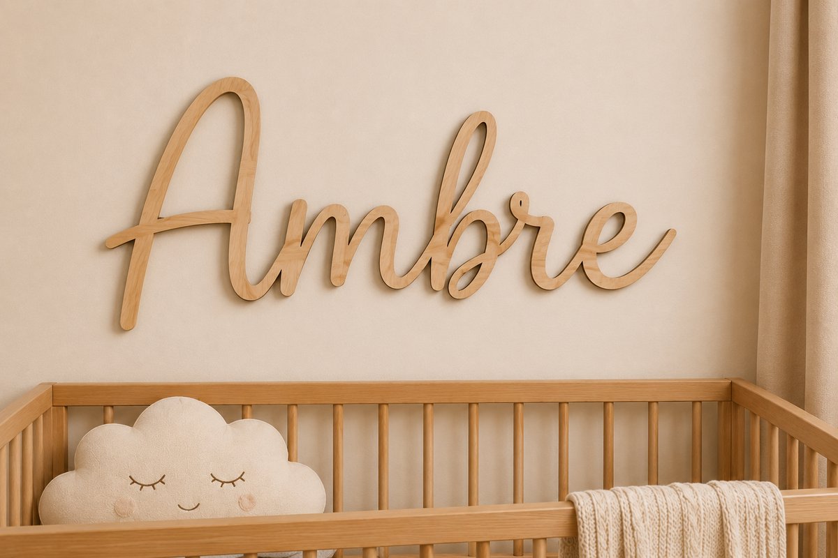 Gepersonaliseerde Houten Naam XXL – Luxe Script Lettertype – Wanddecoratie Kinderkamer – 80 x 30 cm – 5 mm Multiplex/ babykamer