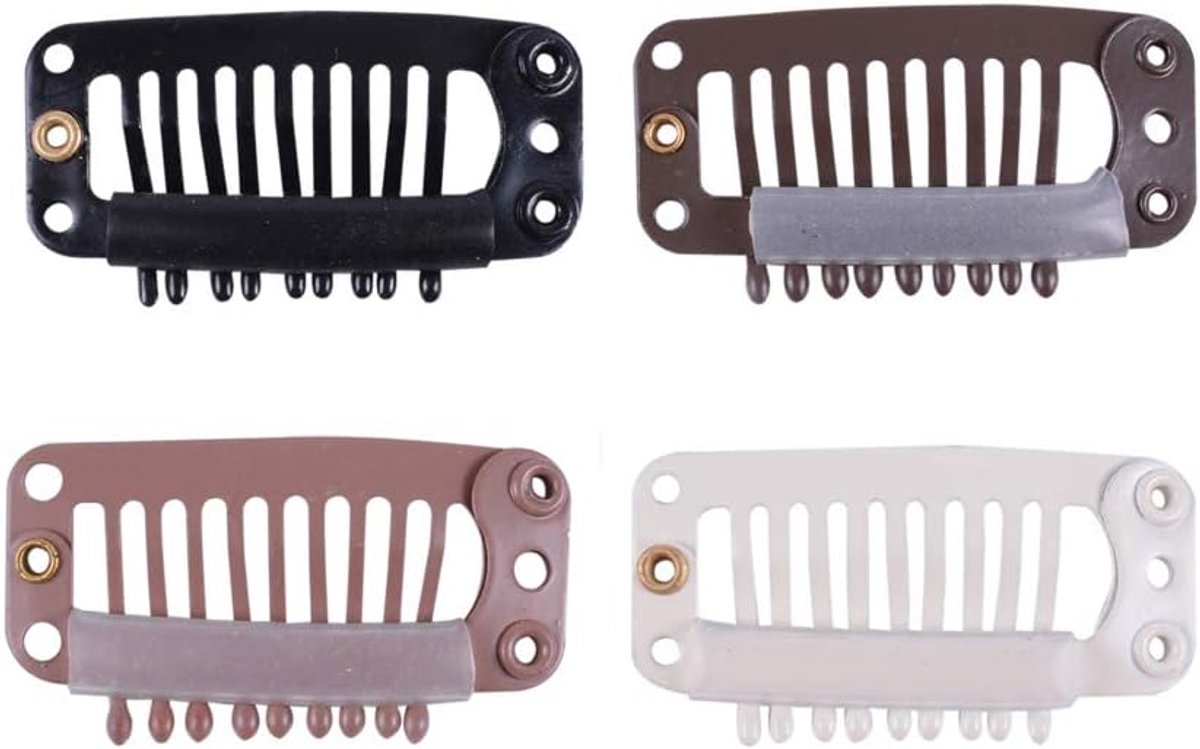 Haarclip met rubberen sluiting - 32 mm donkerbruin - 24 stuks - voor haarstukken en extensions - ShopVlot