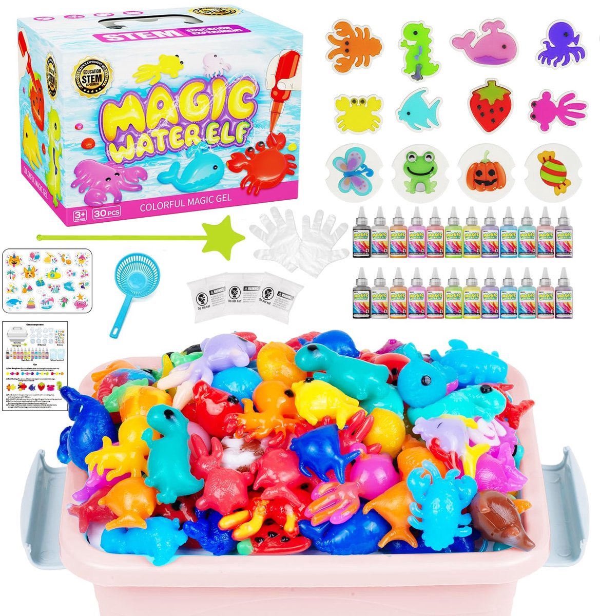 Casalora Educatief Speelgoed : Water Elf Kit DIY Gel Speelgoed - 12 Kleuren Mallen - Creatief Speelgoed - Roze