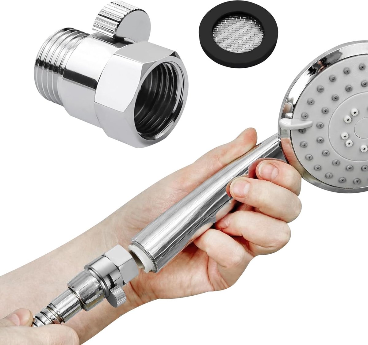 Doucheslang afsluitklep - massief messing G1/2 - chroom afwerking - waterbesparing voor handdouche - ShopVlot