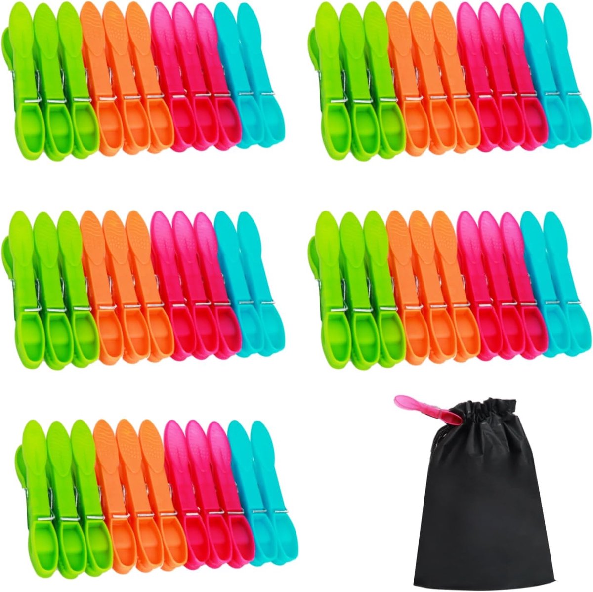 Wasknijpers 60 Stuks - Multicolor - Extra sterke roestvrije ringen - Voor waslijn en wasrek - ShopVlot