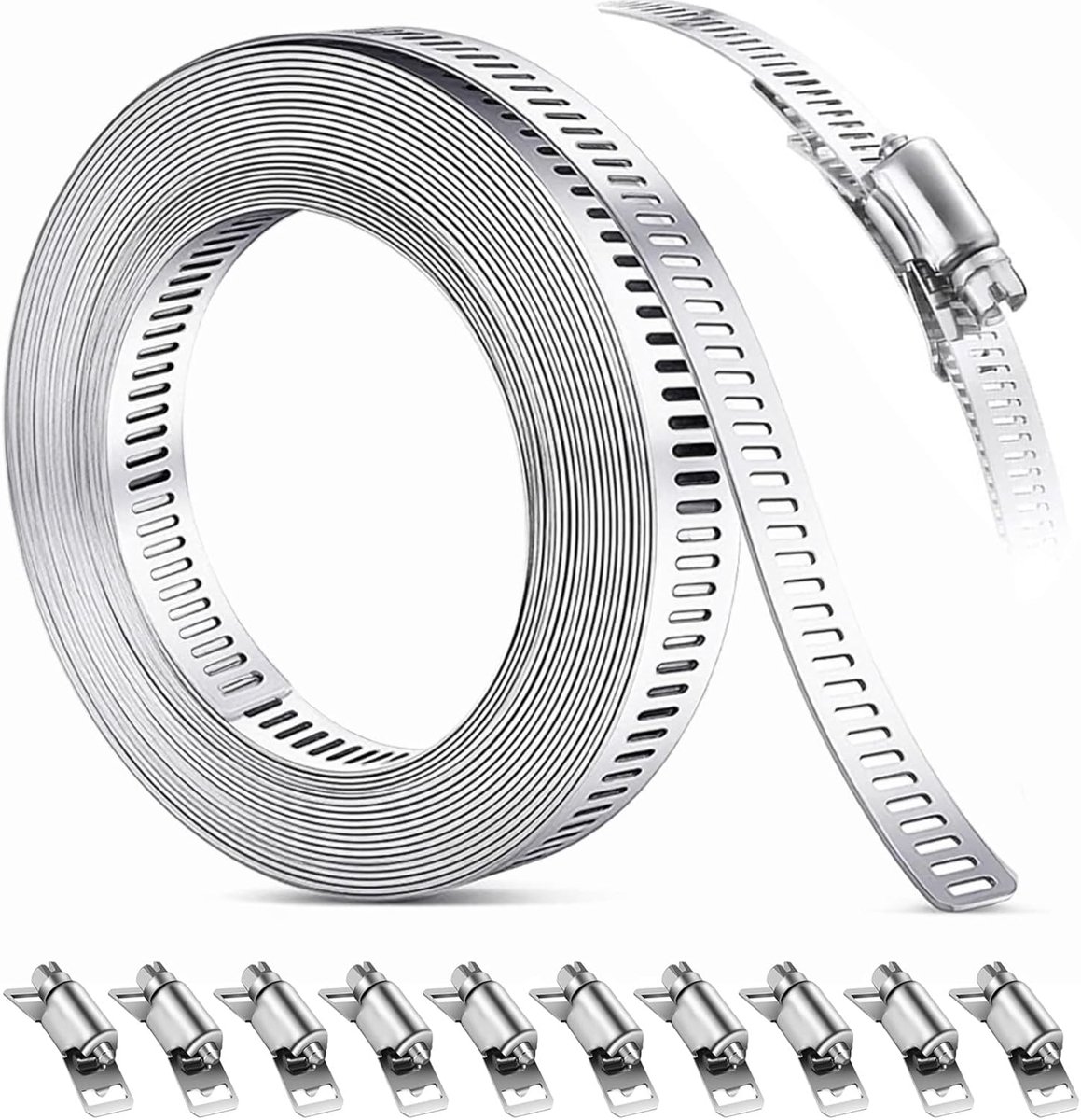 Hose clamps 5m - 10 stuks verstelbaar - roestvrij staal 304 - ideaal voor water- en gassystemen - ShopVlot