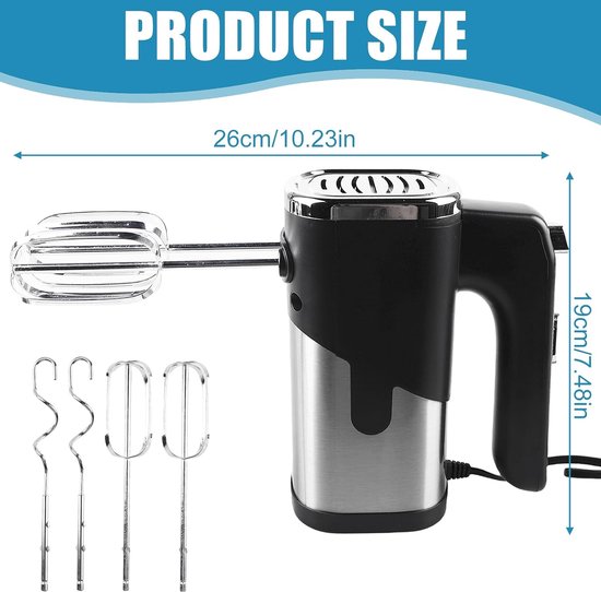 Handmixer - Keukenmixer Elektrisch - Bakken en Koken - Krachtige 800W Motor - 7 Snelheden - Zwart — afbeelding 3