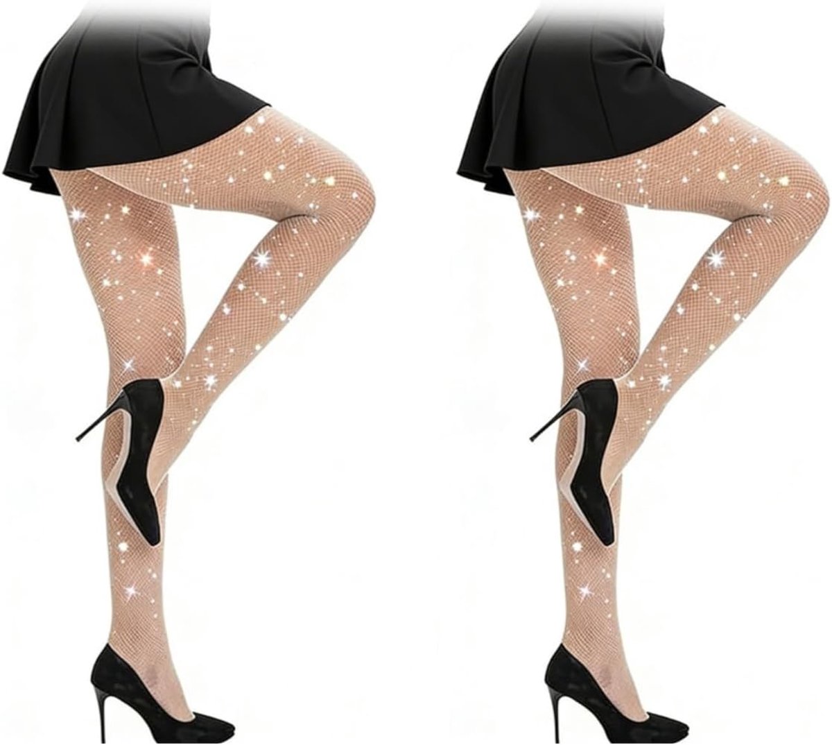 Visnetpanty Dames Glitter Wit - Hoge Taille - Elastisch - Comfortabel voor Feest - SnelShoppen