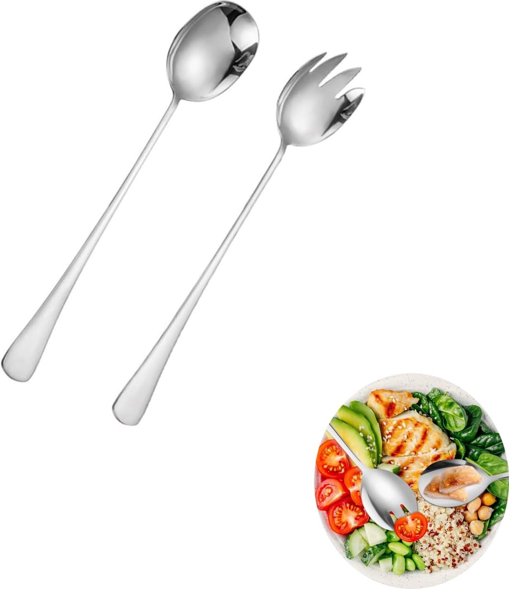 Salade servers set 2 stks - lange RVS serveerlepel vork - heavy duty - ideaal voor salades - SnelShoppen
