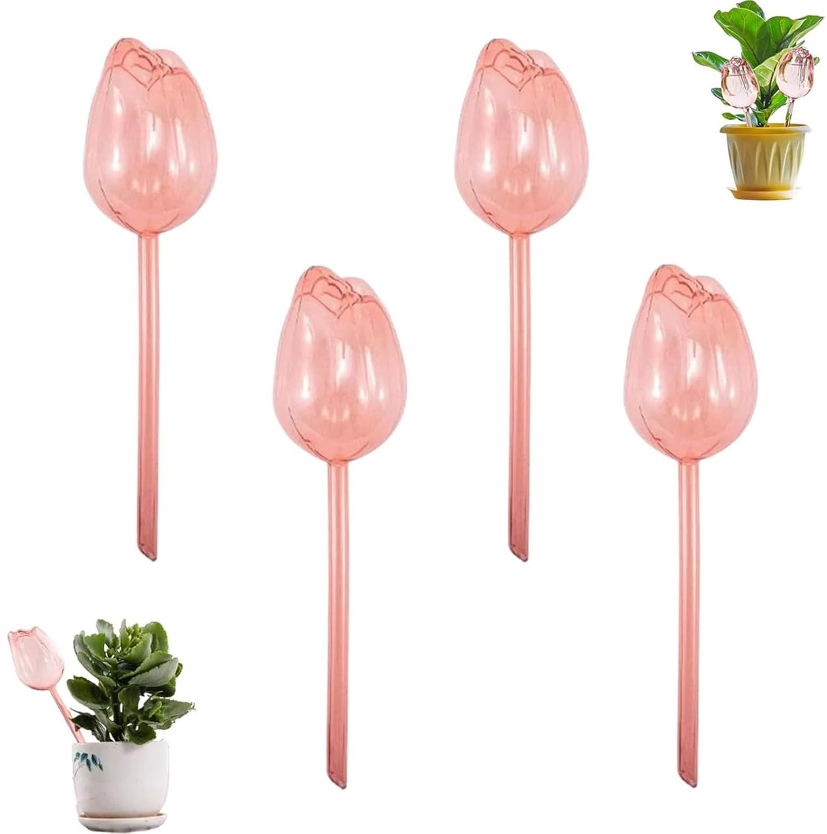 KZQ 4-delige tulpvormige waterballen voor planten - Zelfwatergevend systeem voor kamerplanten balkon en tuin - Geschikt voor vakantie en dagelijks gebruik - Roze