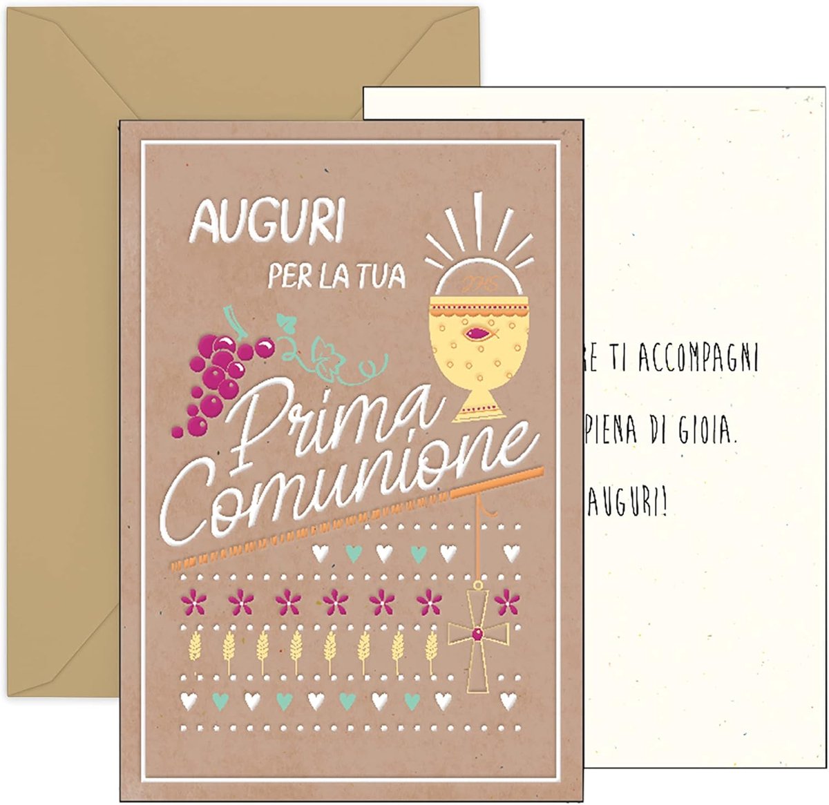 Wenskaart communie kind 17 x 12 cm - vintage look - met envelop - persoonlijk gebaar - SnelShoppen