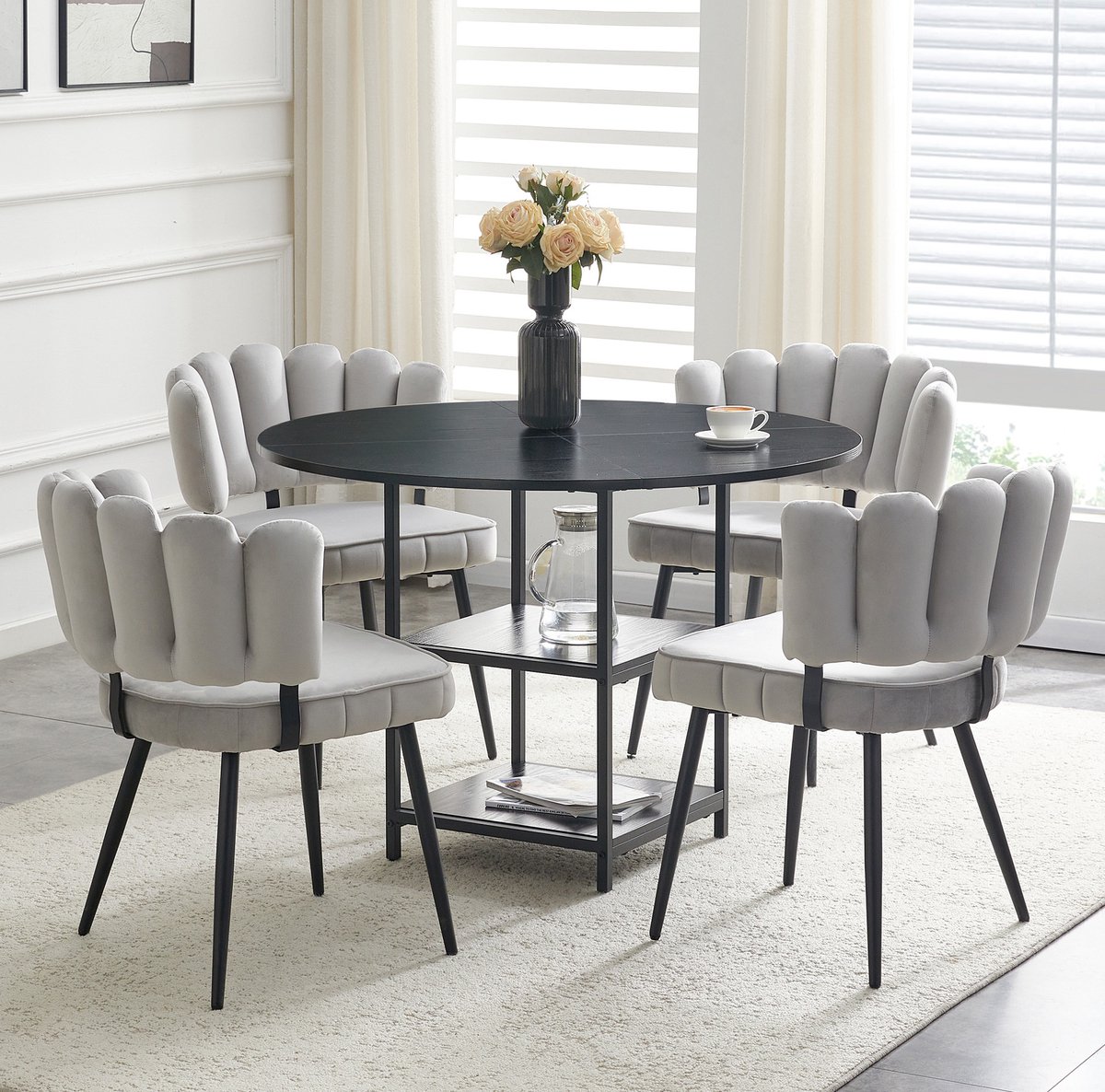 MODFU Eettafelset - Ronde Tafel 107 Cm - 4 Stoelen - Industrieel - Zwart