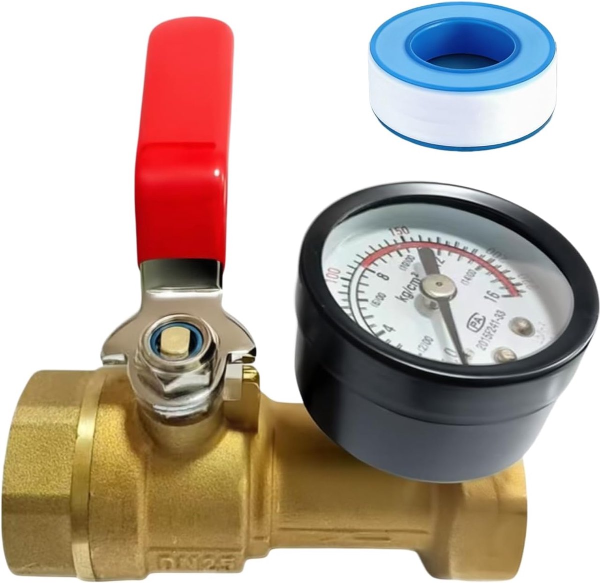 Kogelventiel 2,5 cm - messing - met manometer - ideaal voor waterpompen - SnelShoppen